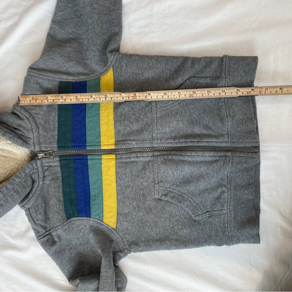 HANNA ANDERSSON Sherpa Lined Hoodie Zip Sweatshirt Sweater Jacket Grey Stripe - Picture 11 of 14